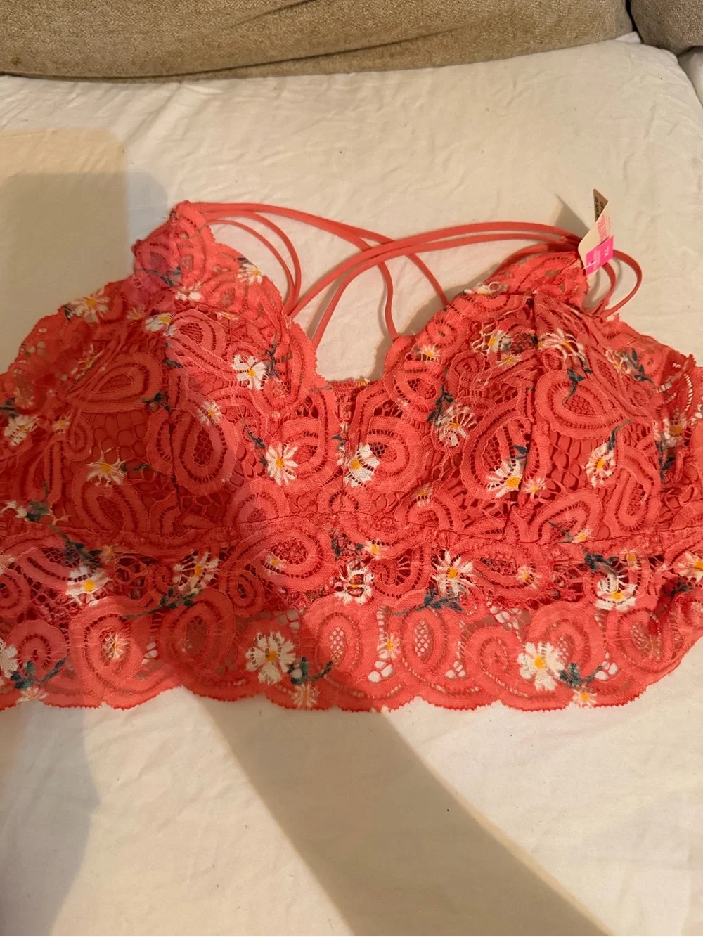 PINK VICTORIAS SECRET Coral Lace Floral Bralette X-LARGE